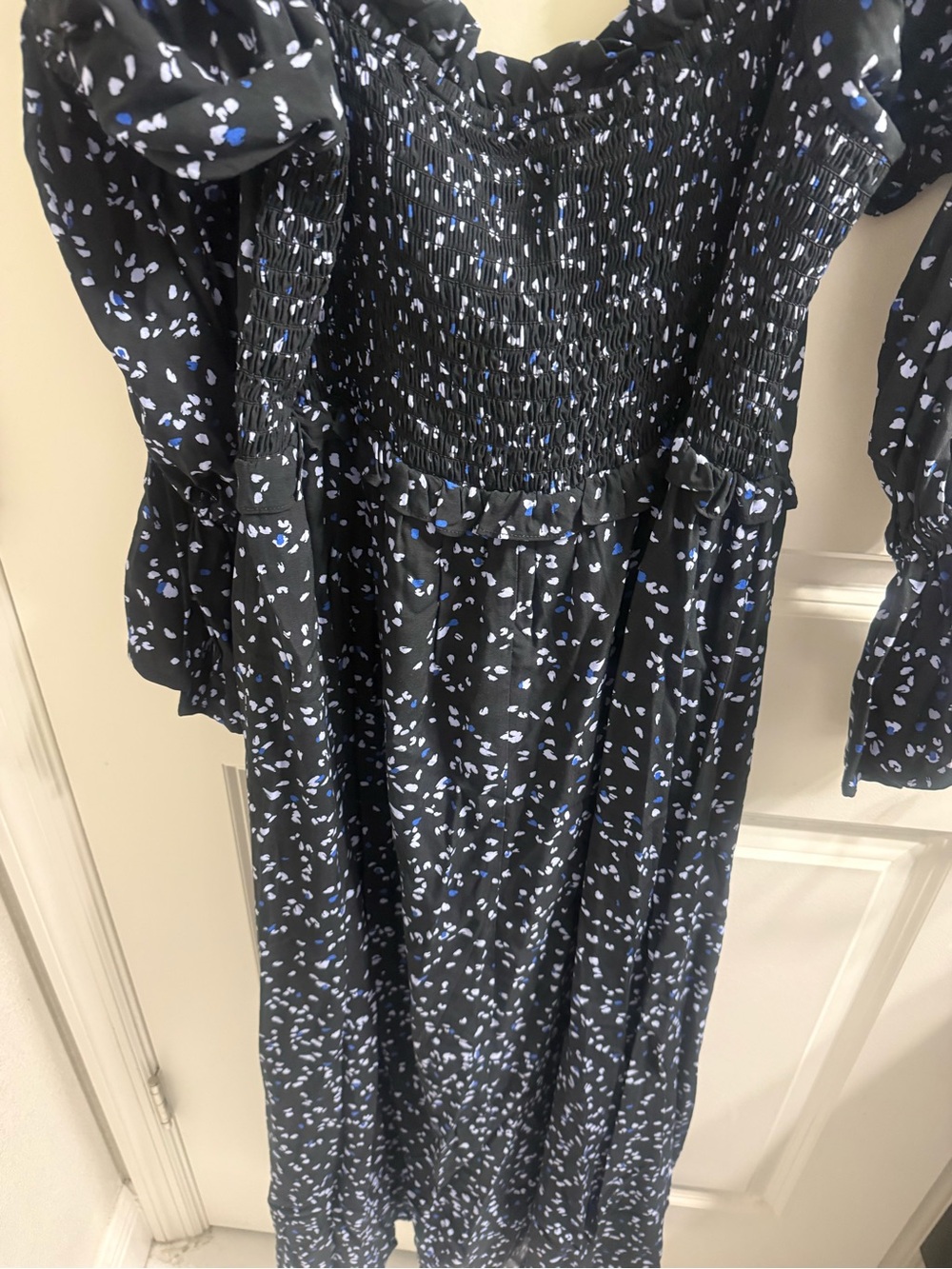 Eloquii Black Dress with White and Blue Spot Print